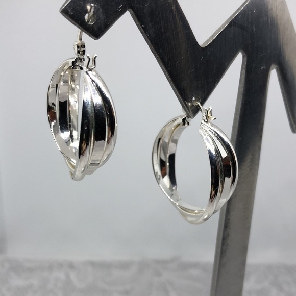 STERLING silver hooks silver plated hoop twist earrings - Picture 2 of 5